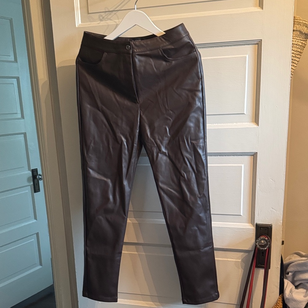 Bardot Vegan Leather Slim Pant in Chocolate Brown